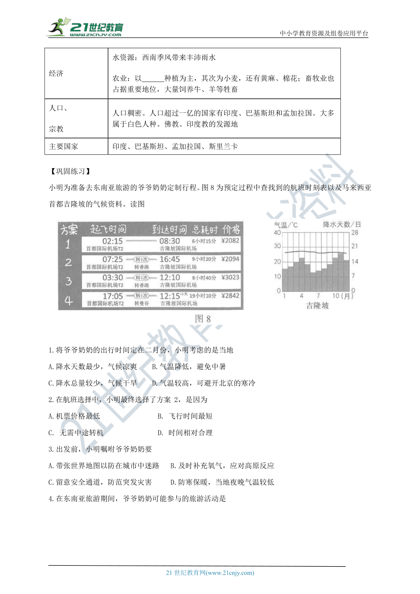 【2020中考一轮】东南亚，南亚复习学案