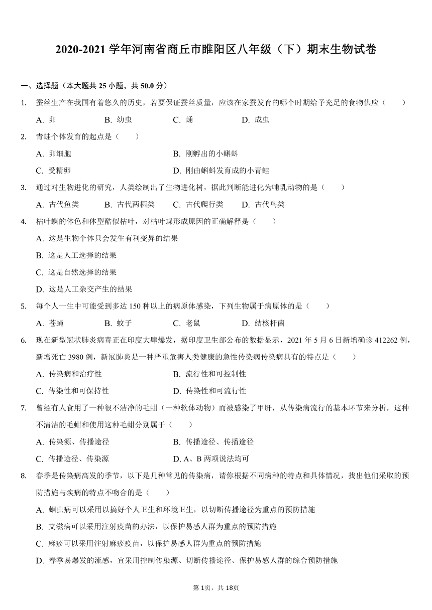 2020-2021学年河南省商丘市睢阳区八年级（下）期末生物试卷（含解析）