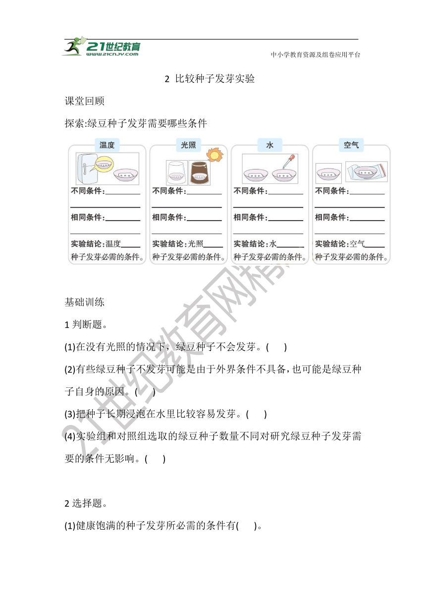 1.2 比较种子发芽实验 巩固练习（含答案）