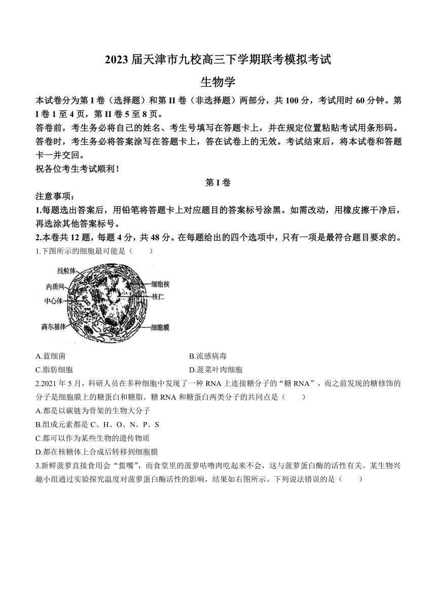 2023届天津市九校高三下学期5月联考模拟考试生物学试题（Word版含答案）