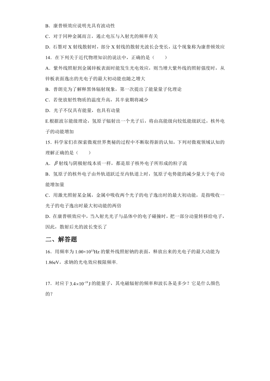 6.3光的波粒二象性 学科素养提升练-2021-2022学年高二下学期物理沪教版（2019）选择性必修第三册（word含答案）