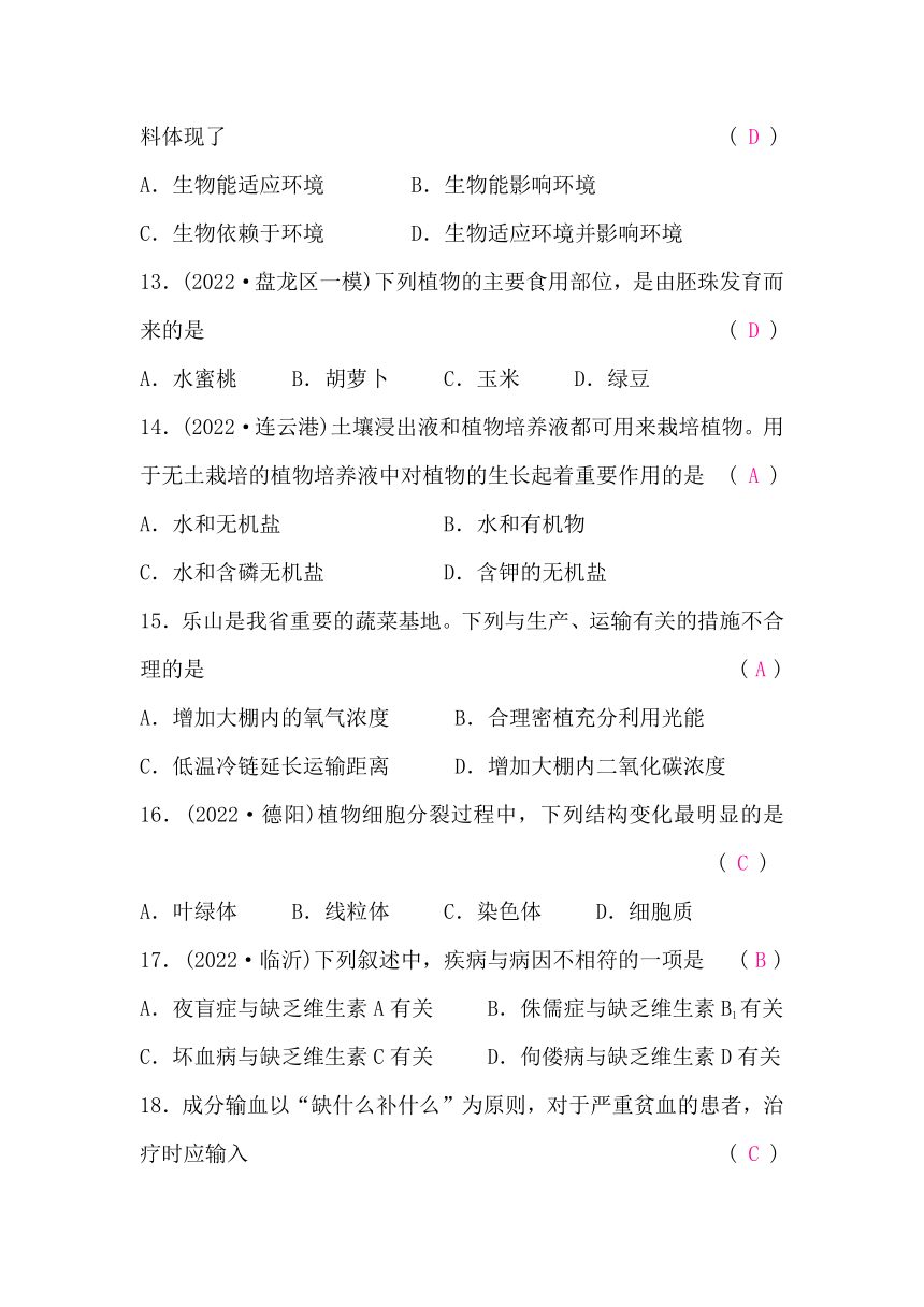 2023年云南省初中学业水平考试生物学　模拟卷(一)解析版（教师版 答案和题目没有分开）