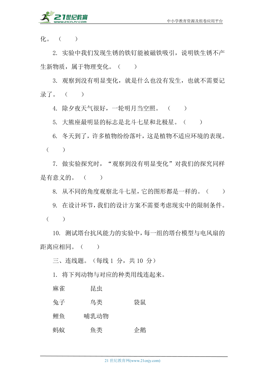 2023年小学毕业教科版科学精准复习综合练习卷（十一）（六下专题）（含答案）