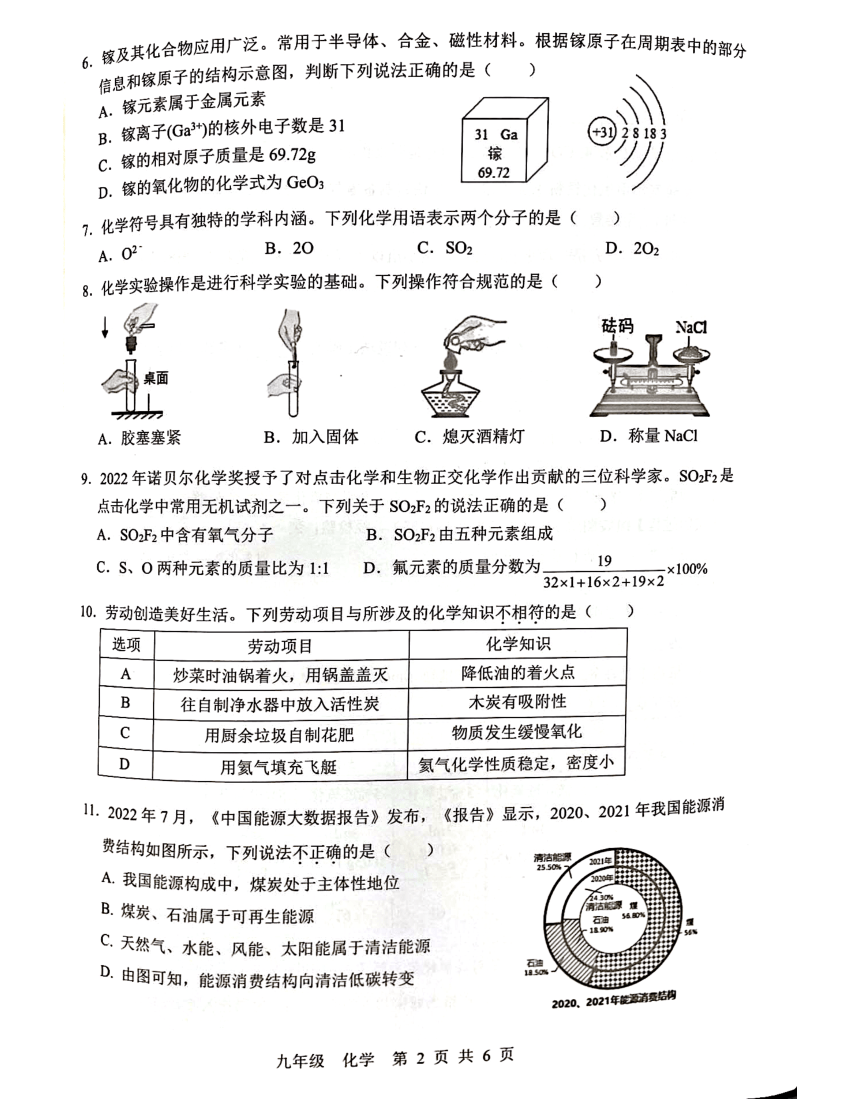广东省肇庆市封开县2022-2023学年度初中毕业班第一次化学模拟考试(图片版，含答案)