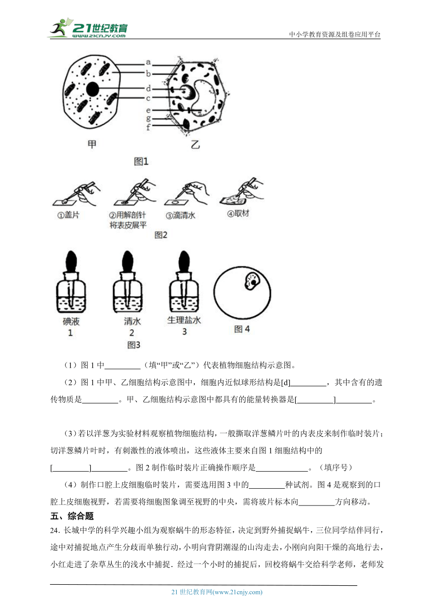 苏科版生物2023年春期七下期末质量评估检测题1（含解析）