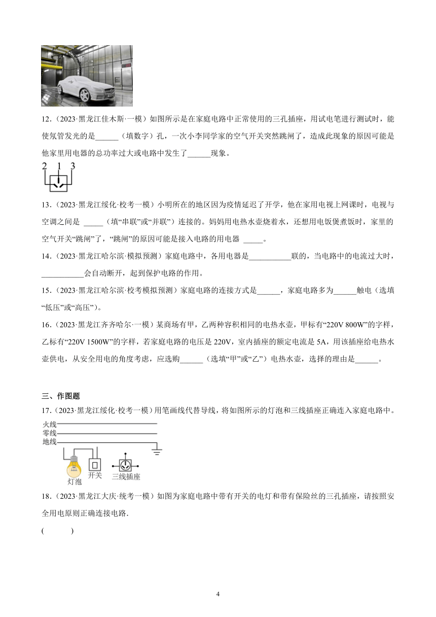 2023年黑龙江省九年级物理中考模拟题分项选编：生活用电（含解析）