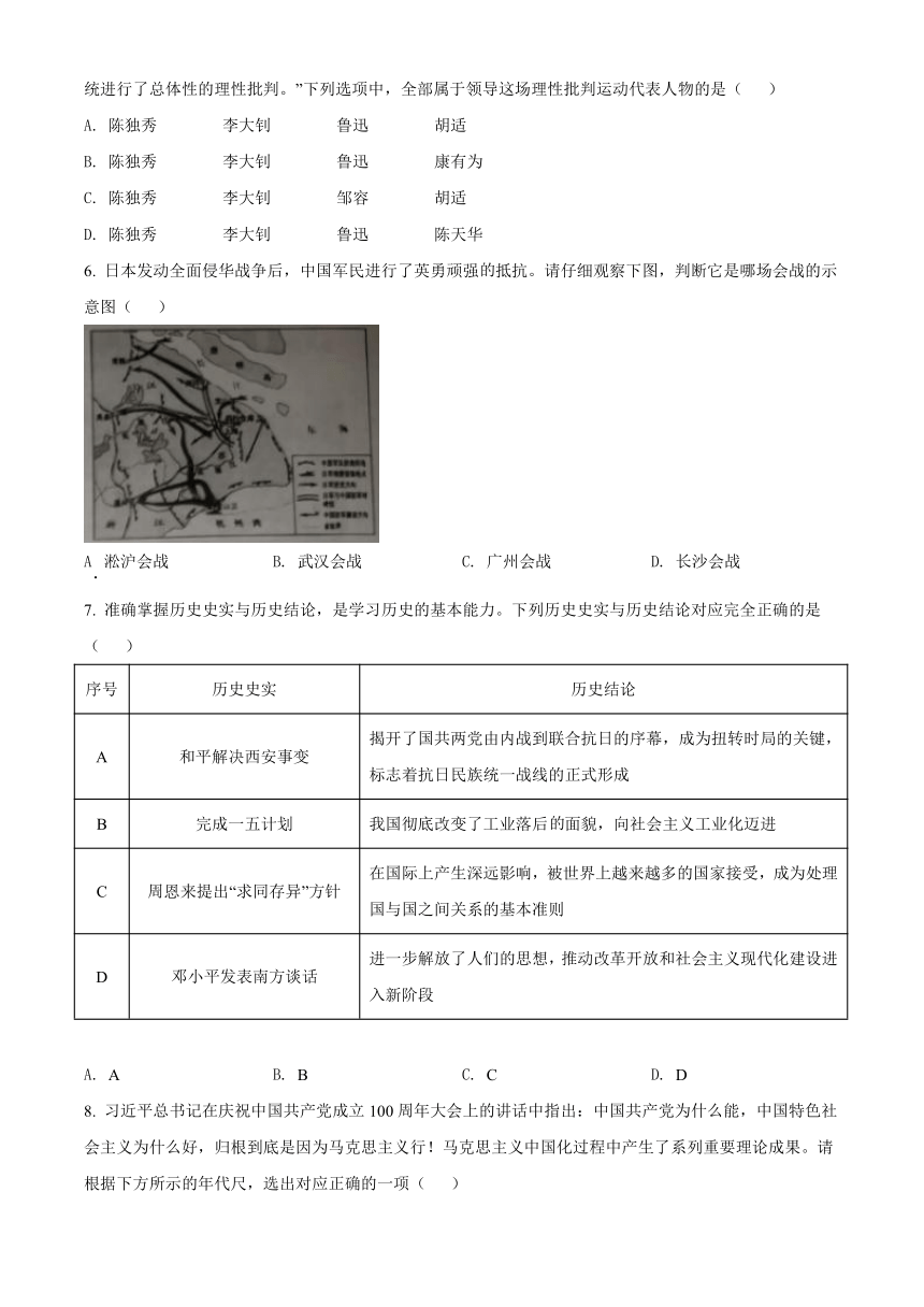 2022年湖北省江汉油田、潜江、天门、仙桃市中考历史真题（Word版，含答案）