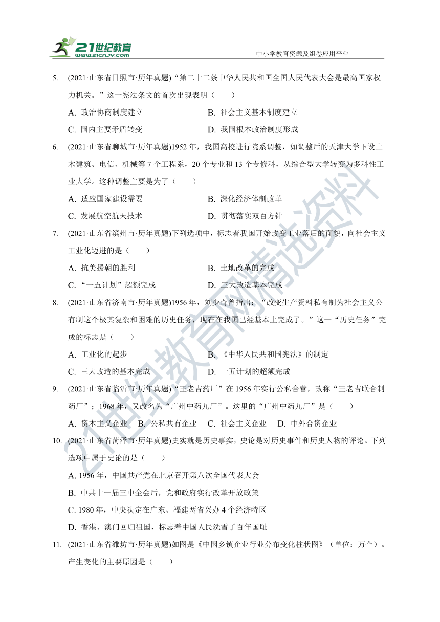 山东省历史中考试题汇编中国现代史部分 （含答案）