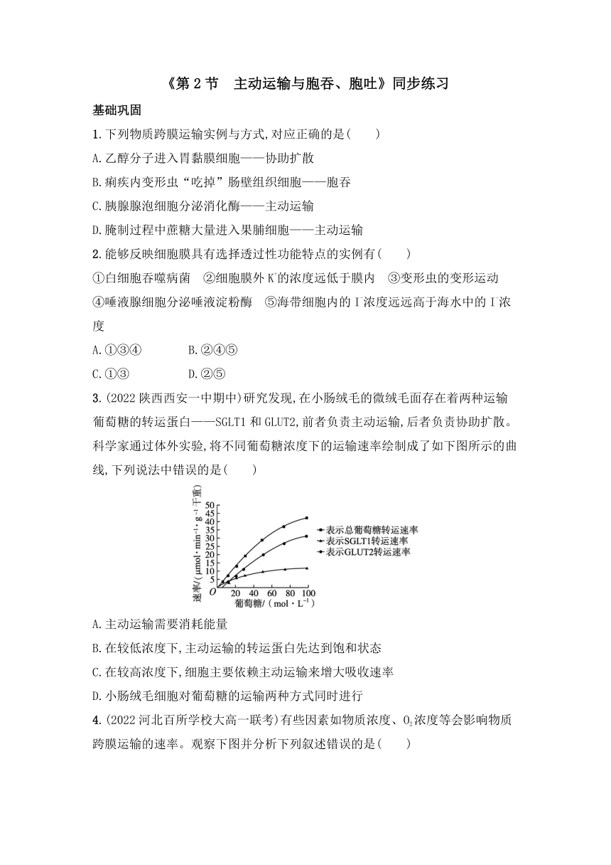 2021-2022学年高一上学期生物人教版必修1---4.2 主动运输与胞吞、胞吐同步练习 （word版含答案带解析））