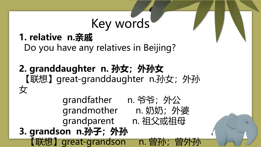Unit 1 Family and relatives 词句归纳课件(共19张PPT)