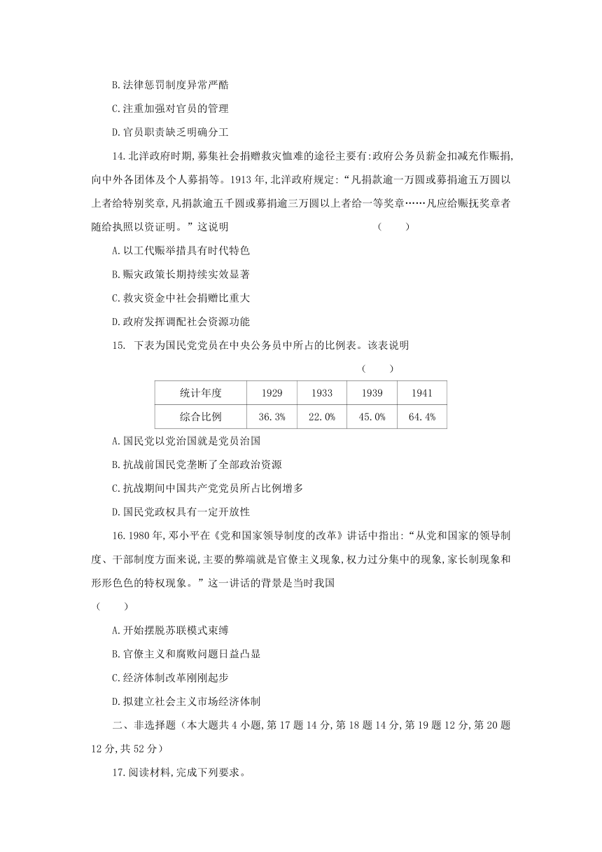 第二单元 官员的选拔与管理 单元卷（含解析）  高二历史统编版2019选择性必修1 国家制度与社会治理