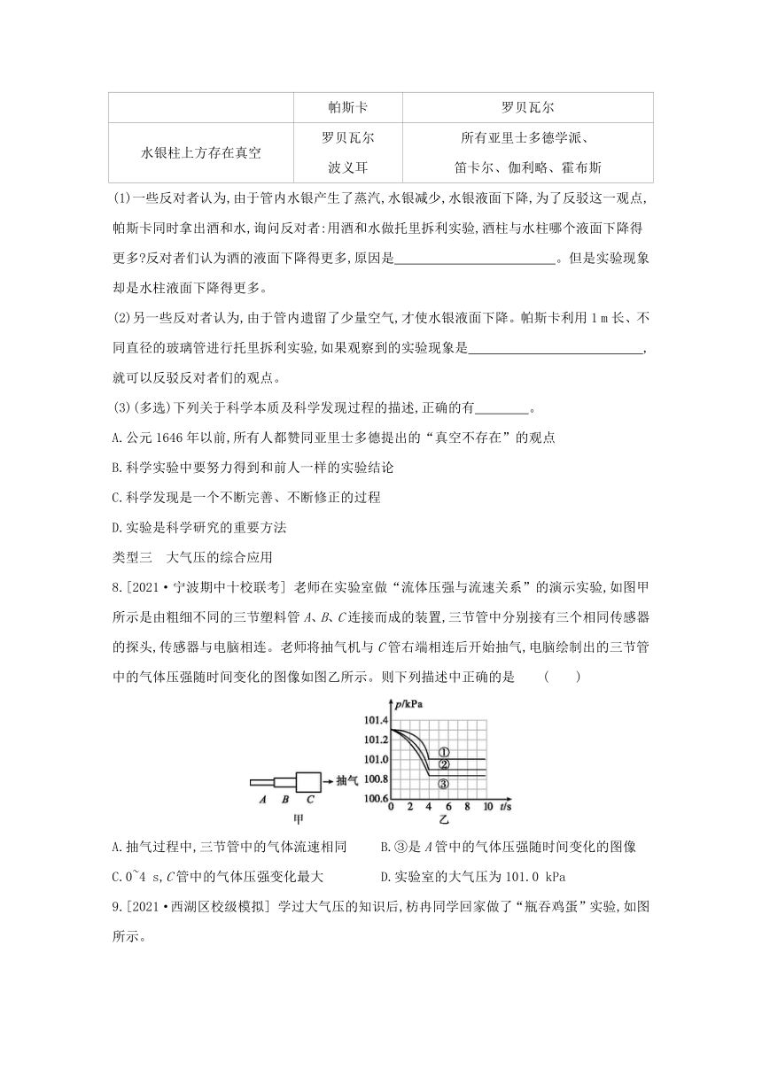 浙教版科学八年级上册同步提优训练：专题 大气压强（含解析）