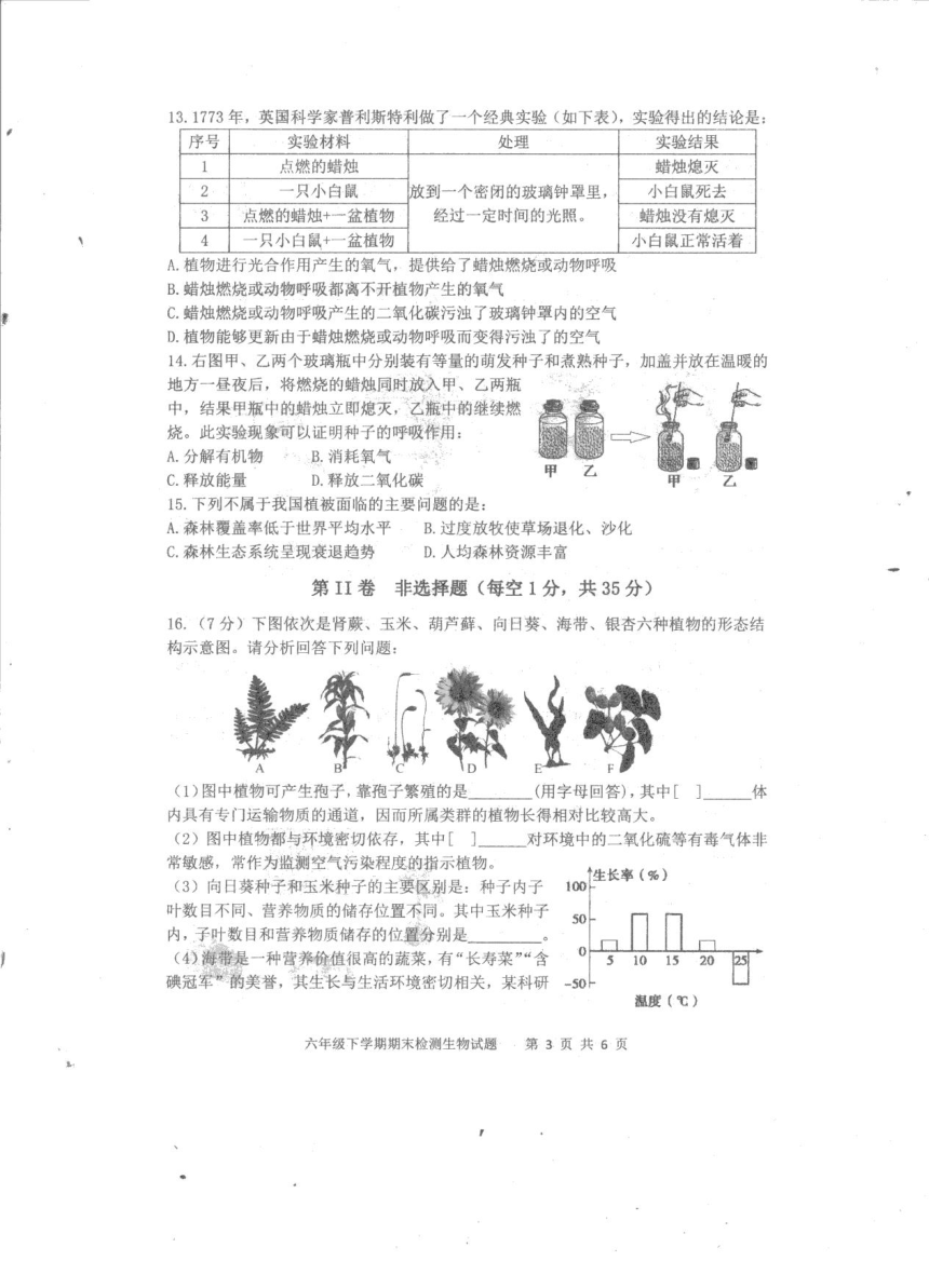 山东省泰安市新泰市（五四制）2021-2022学年六年级下学期期末考试生物试题(pdf版无答案)