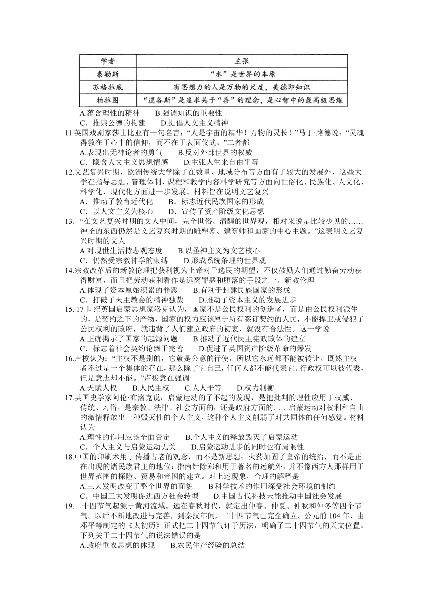 河南省南阳市2021-2022学年高二上学期期中考试历史试题（word版含答案）