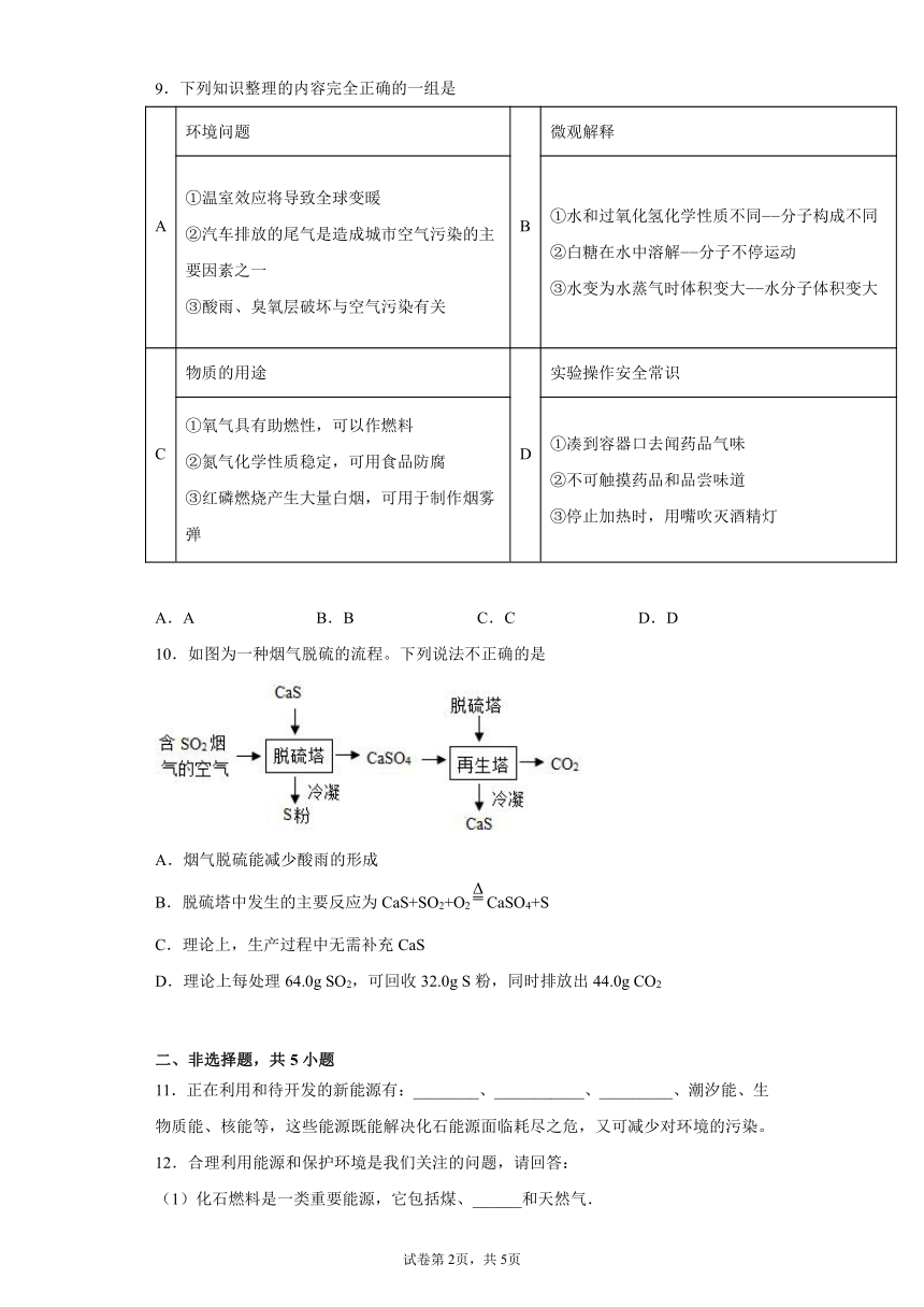 5.4古生物的“遗产”--化石燃料基础过关--2021-2022学年九年级化学科粤版（2012）上册（含解析）