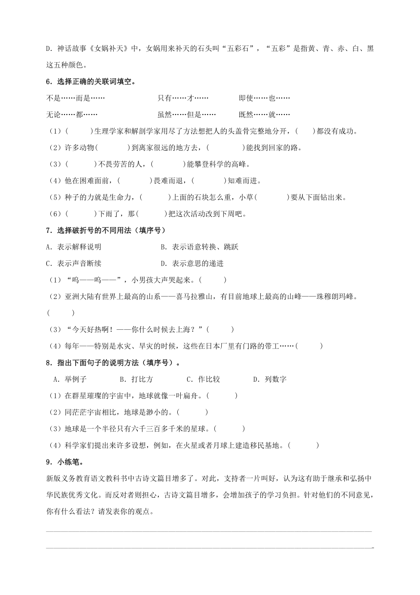 2023-2024学年人教版统部编版六年级上册语文第六单元基础检测卷（部分含解析）