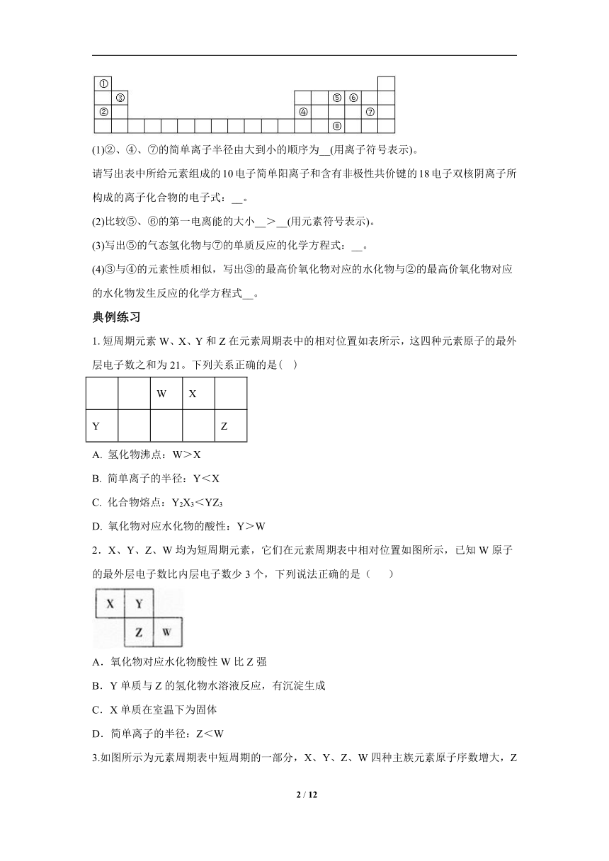 微专题1依据元素周期表片段的元素推断-2023届新高考化学一轮复习专题六 物质结构与性质 元素周期律高频考点专练（含解析）