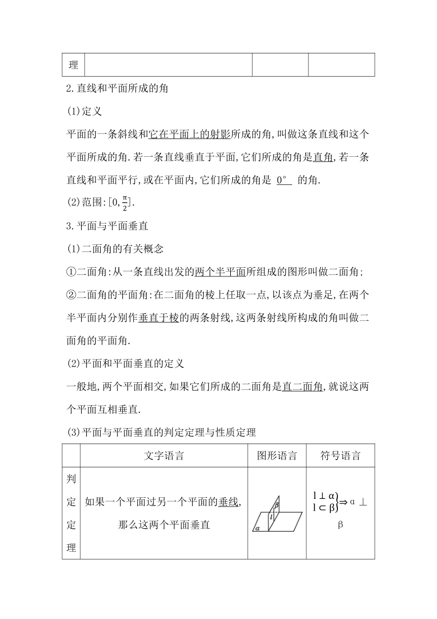 2023届高考一轮复习导与练(必修第二册+选择性必修第一册)第七章第5节 空间直线、平面的垂直 讲义（Word版含答案）