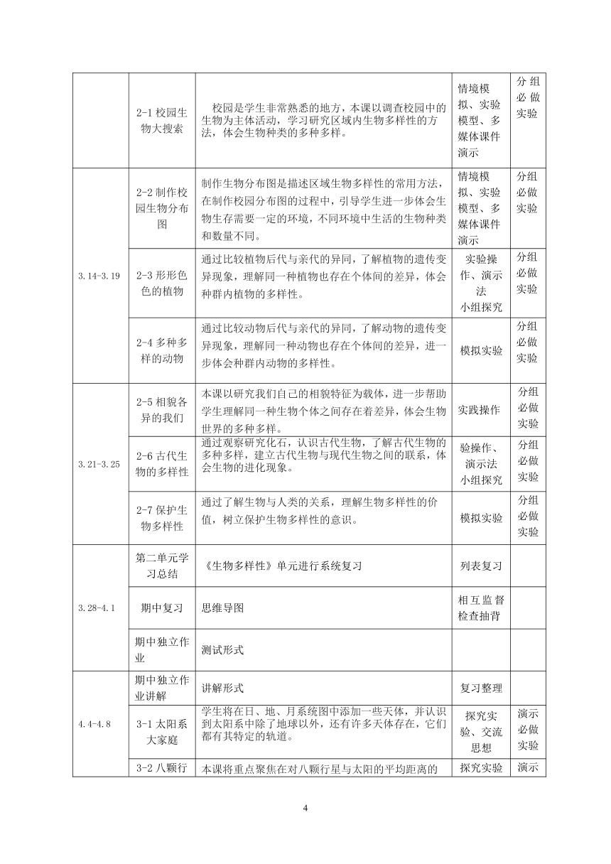 教科版（2017秋）六年级下册教学计划标准格式版