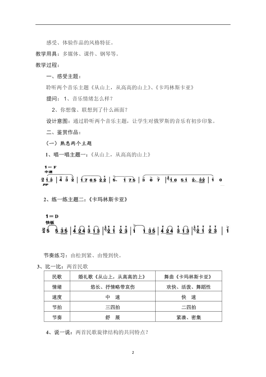 人音版高一音乐鉴赏教案 - 第二十节：俄罗斯民族风情