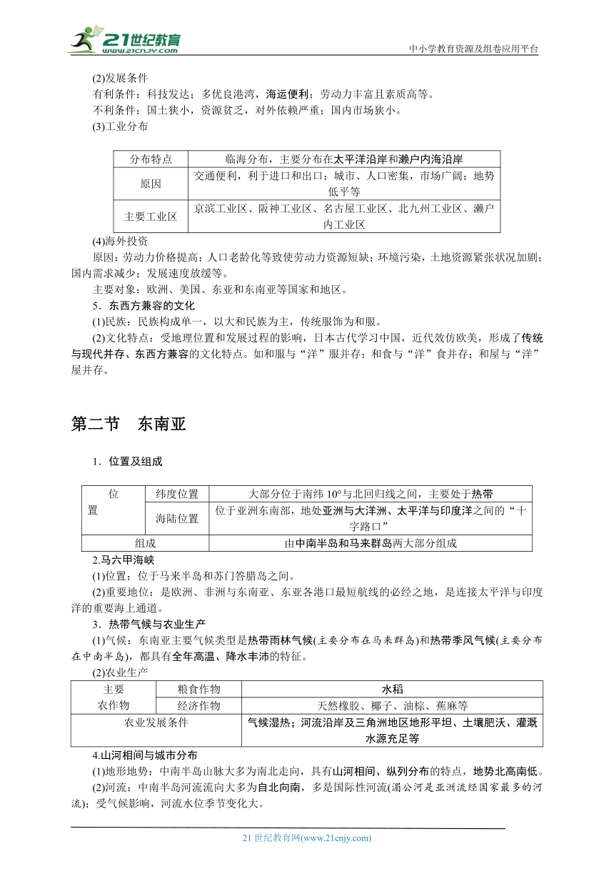 人教版地理七年级下册全册考点速记