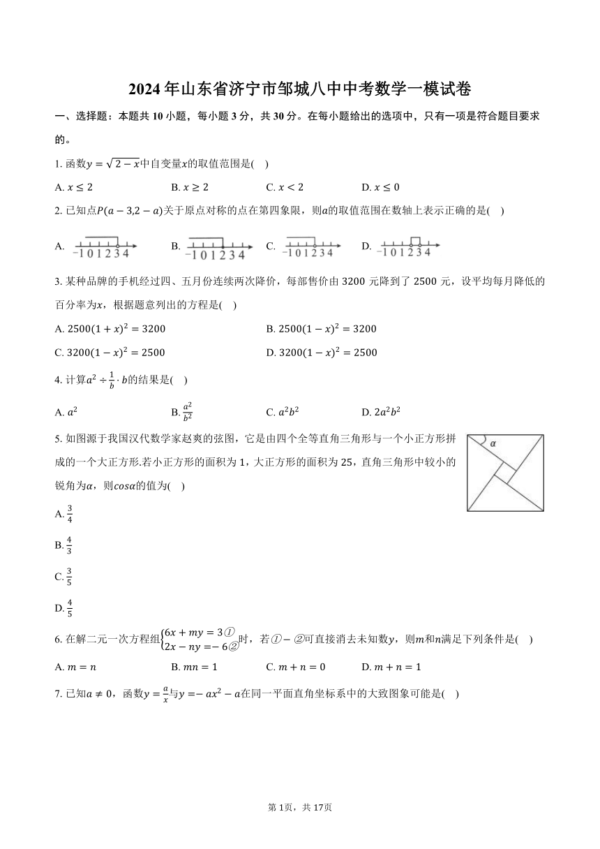 2024年山东省济宁市邹城八中中考数学一模试卷（含解析）