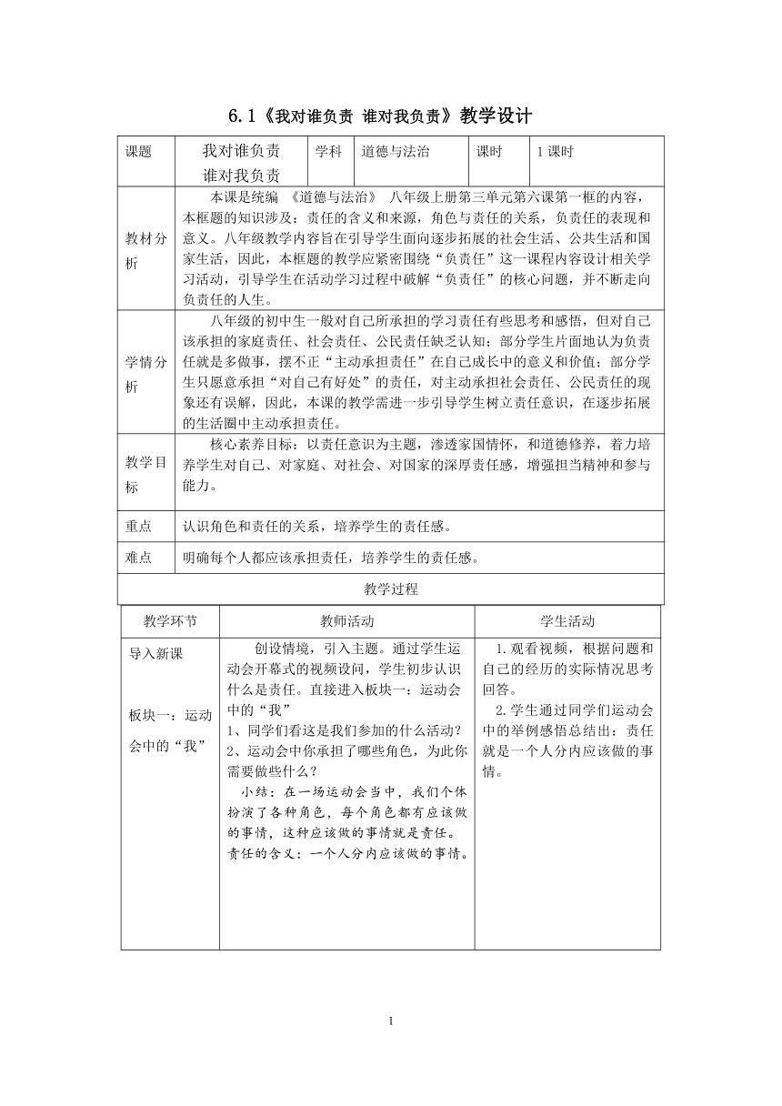 6.1 我对谁负责 谁对我负责 教学设计（表格式）