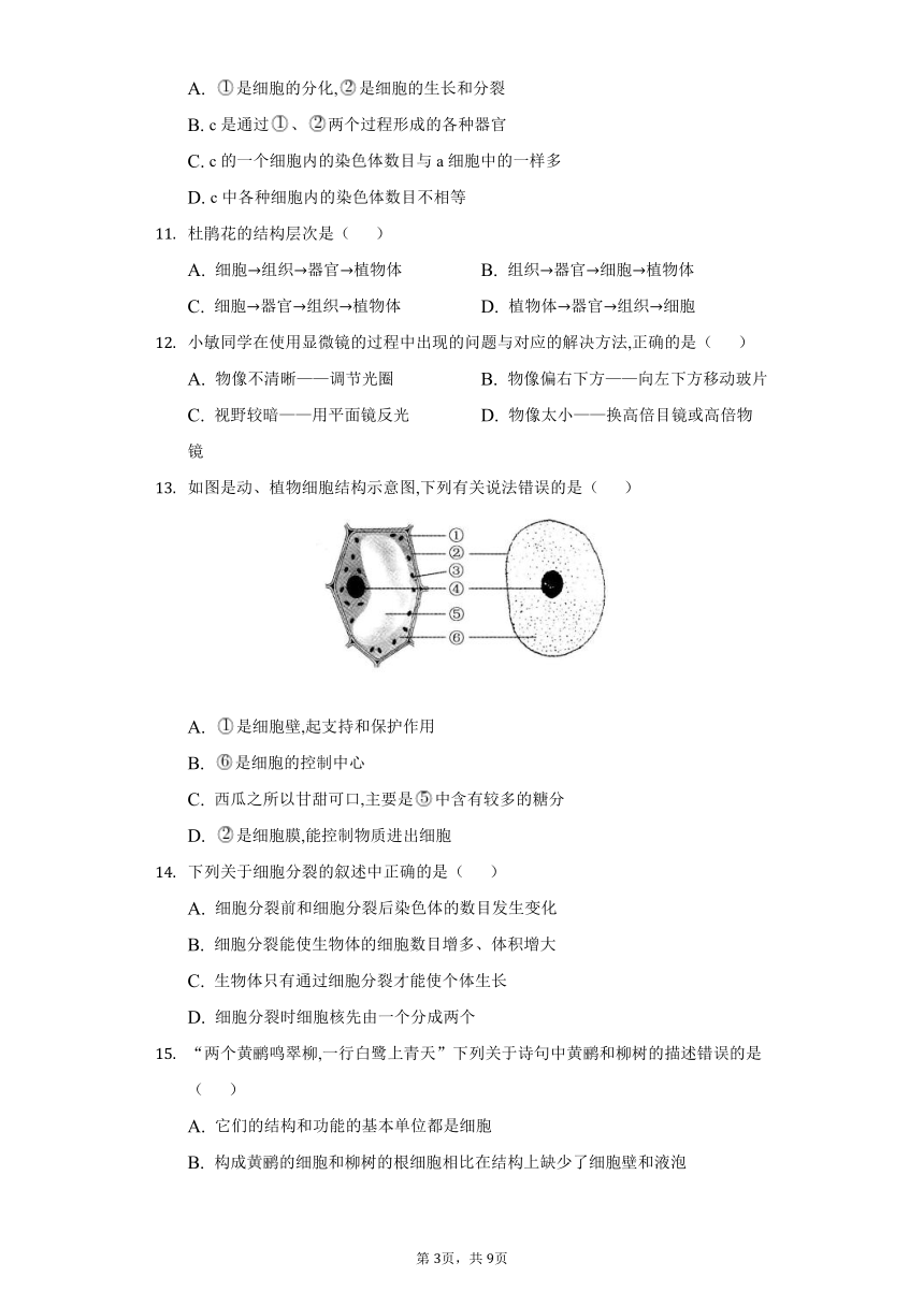 --2022-2023学年北师大版生物七年级上册 第二单元 生物体的结构单元同步练习（word版 含答案）