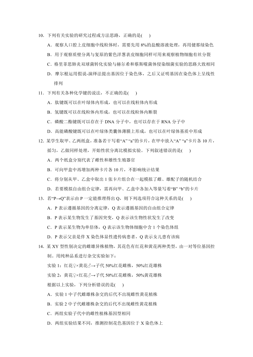 河北省省实高级中学2021届高三上学期期中考试生物试题含答案