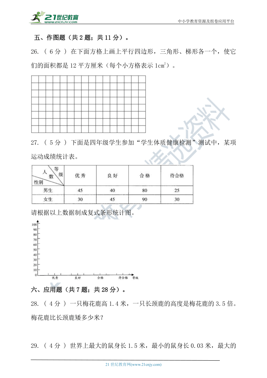 北京版2020-2021学年度第一学期五年级数学期末检测（含答案）