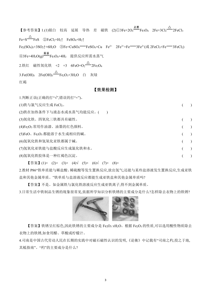 3.1 第2课时 铁、铁的氧化物和铁的氢氧化物  学案（含答案） 2023-2024学年高一化学鲁科版（2019）必修第一册