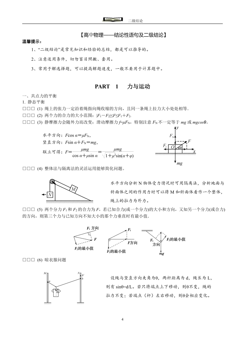 高中物理知识二级结论