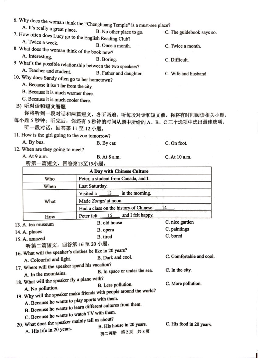 江苏省苏州市吴江区2023-2024学年八年级下学期4月期中英语试题（图片版，无答案和听力音频及原文）