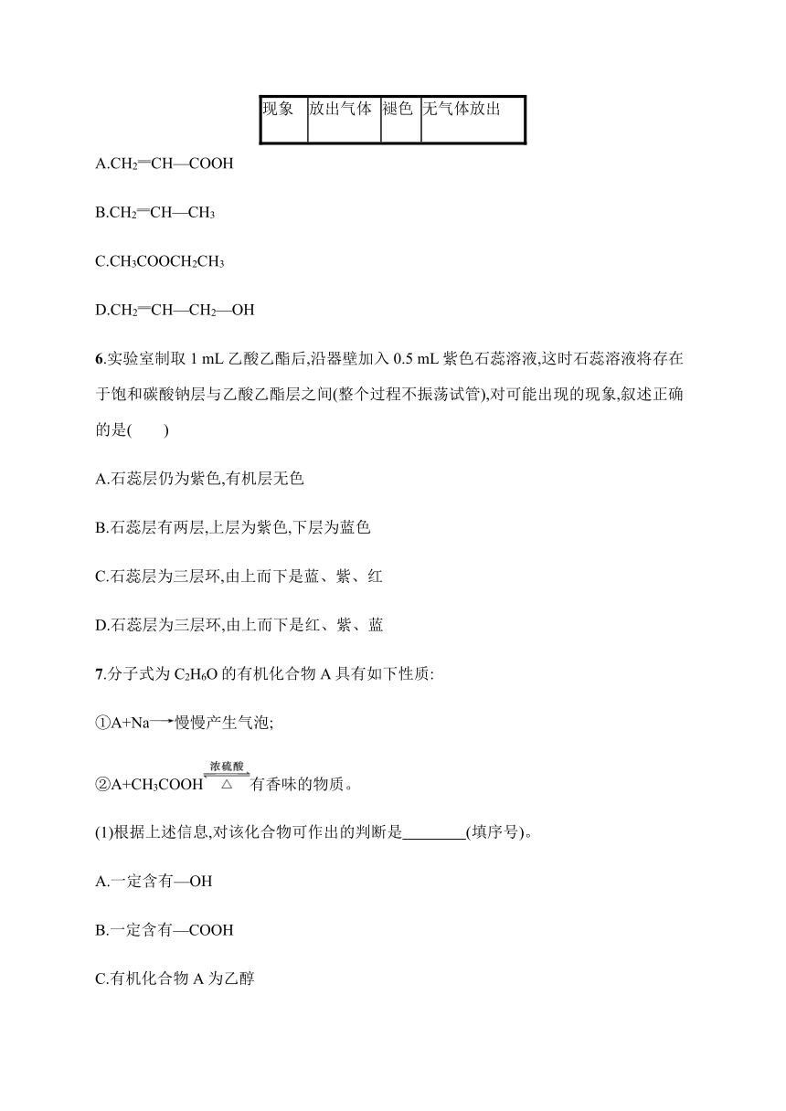 人教版（2019）高中化学必修第二册 《第2课时　乙酸　官能团与有机化合物的分类》拔高练习（含解析）