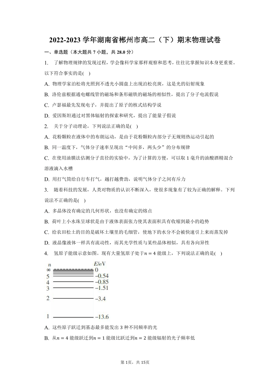 2022-2023学年湖南省郴州市高二（下）期末物理试卷（含解析）