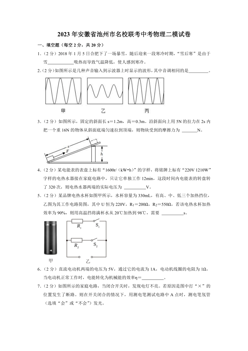 2023年安徽省池州市名校联考中考物理二模试卷（含解析)