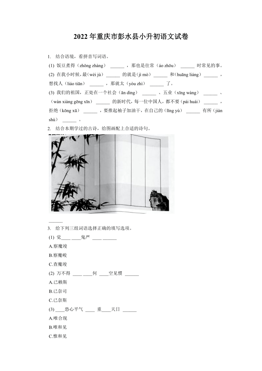 重庆市彭水县2021-2022学年六年级下学期期末语文试卷（有解析）