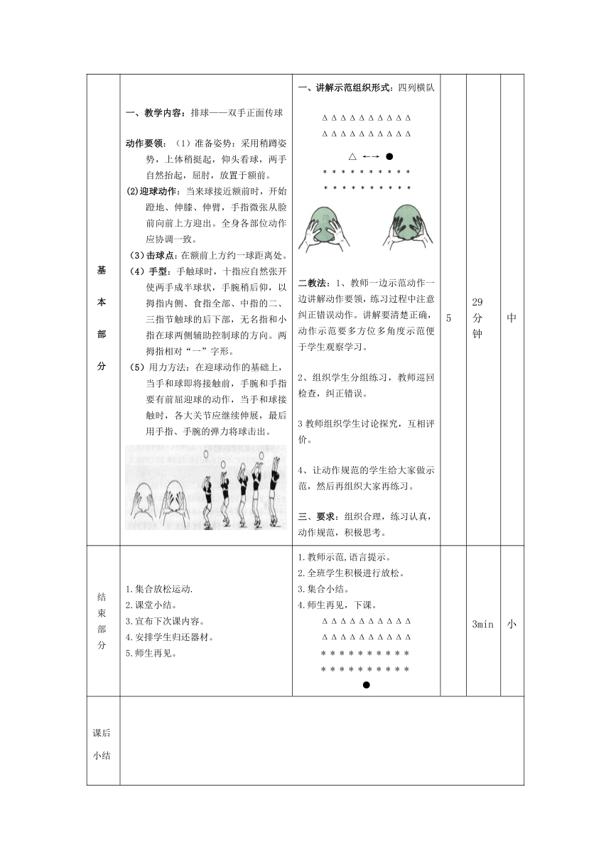 第五章 排球——双手正面传球 教案 2022—2023学年人教版初中体育与健康七年级全一册（表格式）