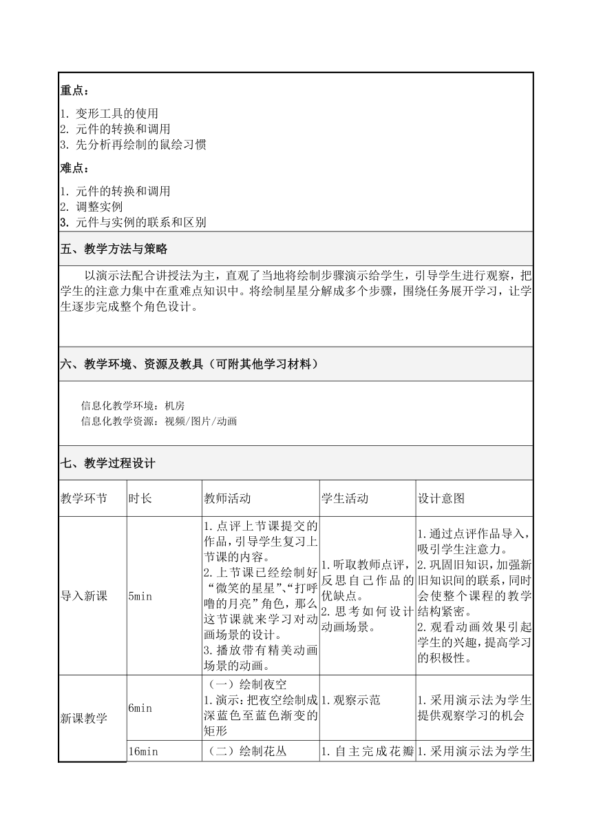 第4课《打造夜空——动画场景设计》教案　2022—2023学年粤高教版（2018）初中信息技术八年级上册