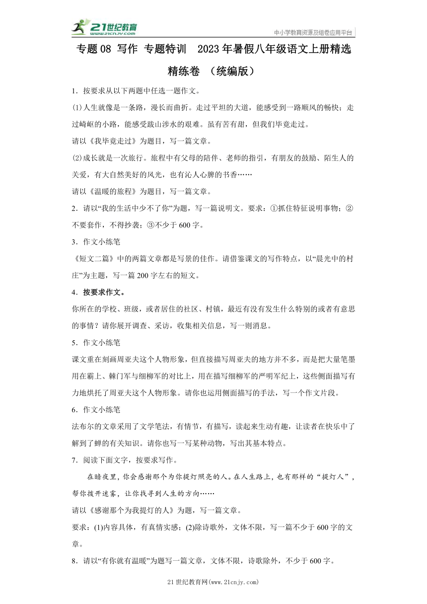 专题08 写作 专题特训  2023年暑假八年级语文上册精选精练卷 （含答案）