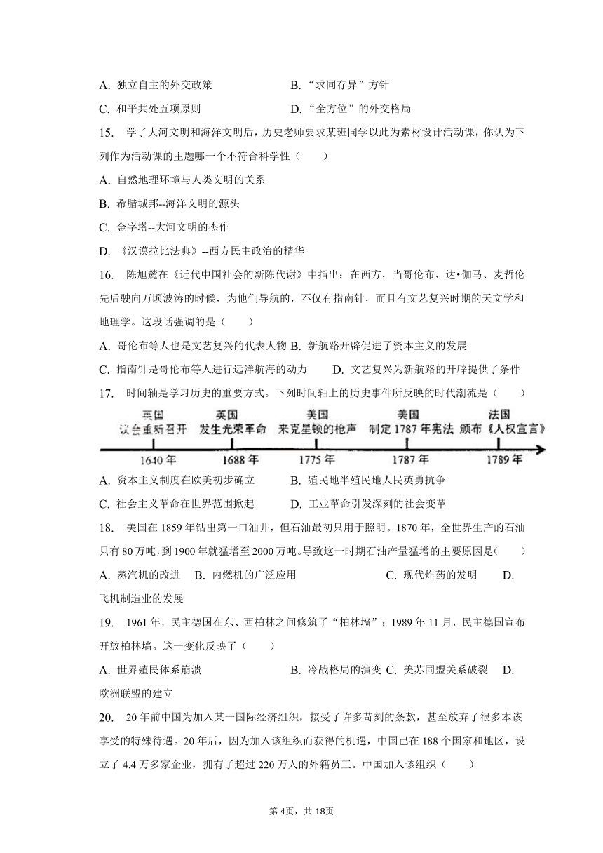 2023年江西省九江市永修县中考历史诊断试卷（4月份）（含解析）