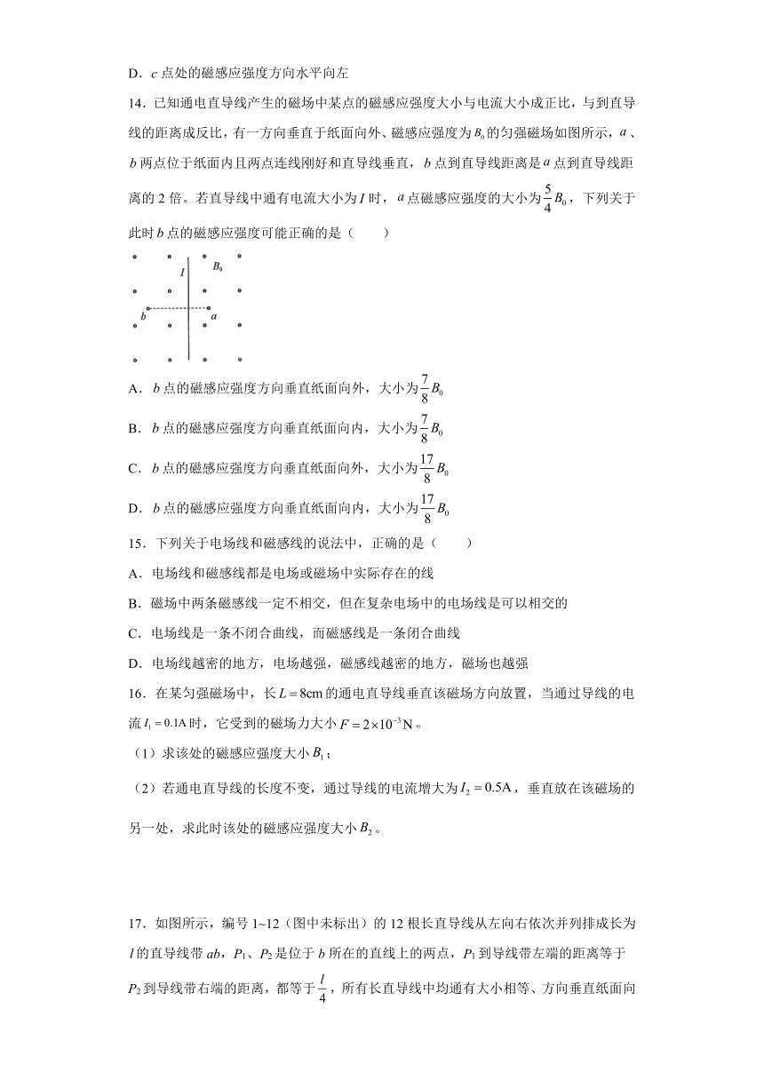 5.1磁场及其描述 同步练习（word解析版）