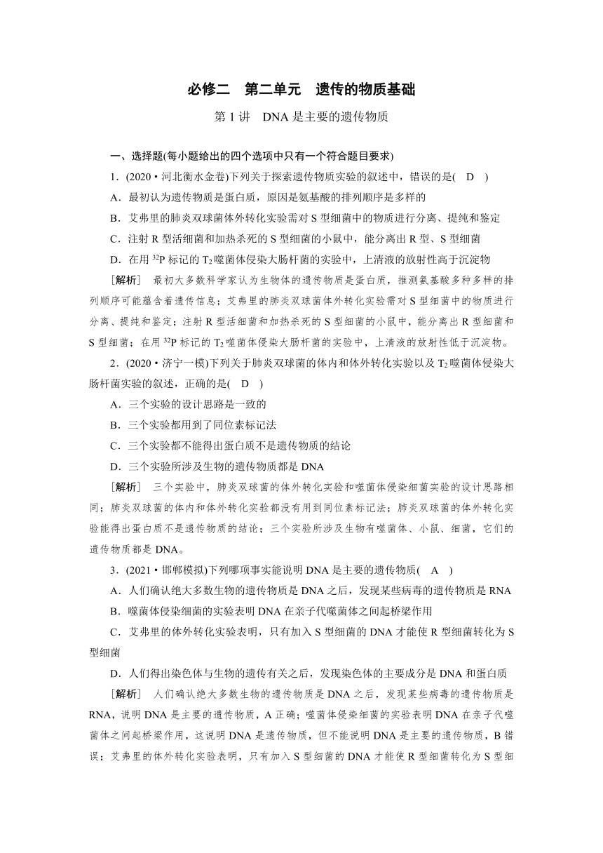 高中生物同步训练案 (17)DNA是主要的遗传物质（含答案详解）