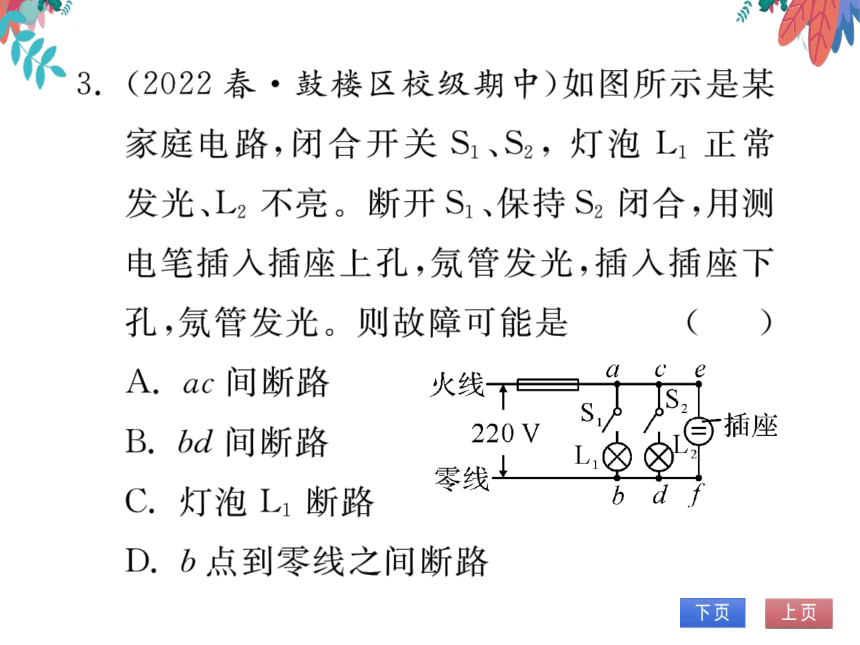 【2023版】人教版物理九全-第19章 生活用电 专题十八 家庭电路故障分析 习题课件