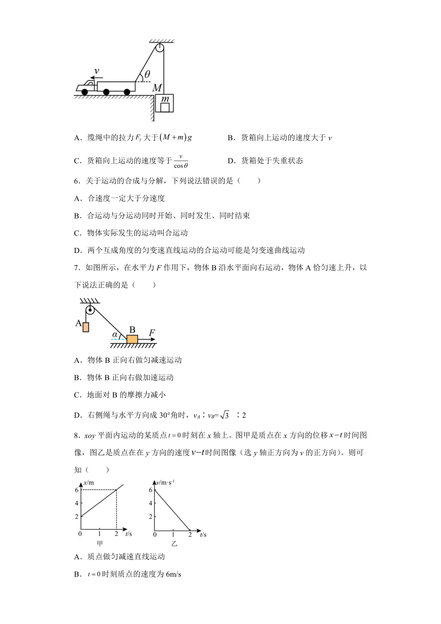 1.2运动的合成与分解 课时作业（Word版含答案）