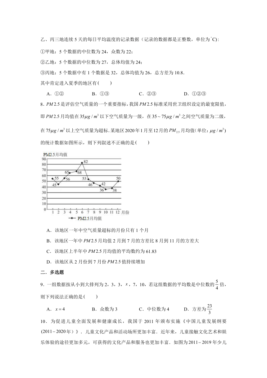 9.2.4总体离散程度的估计-【新教材】2020-2021学年人教A版（2019）高中数学必修第二册练习Word含解析