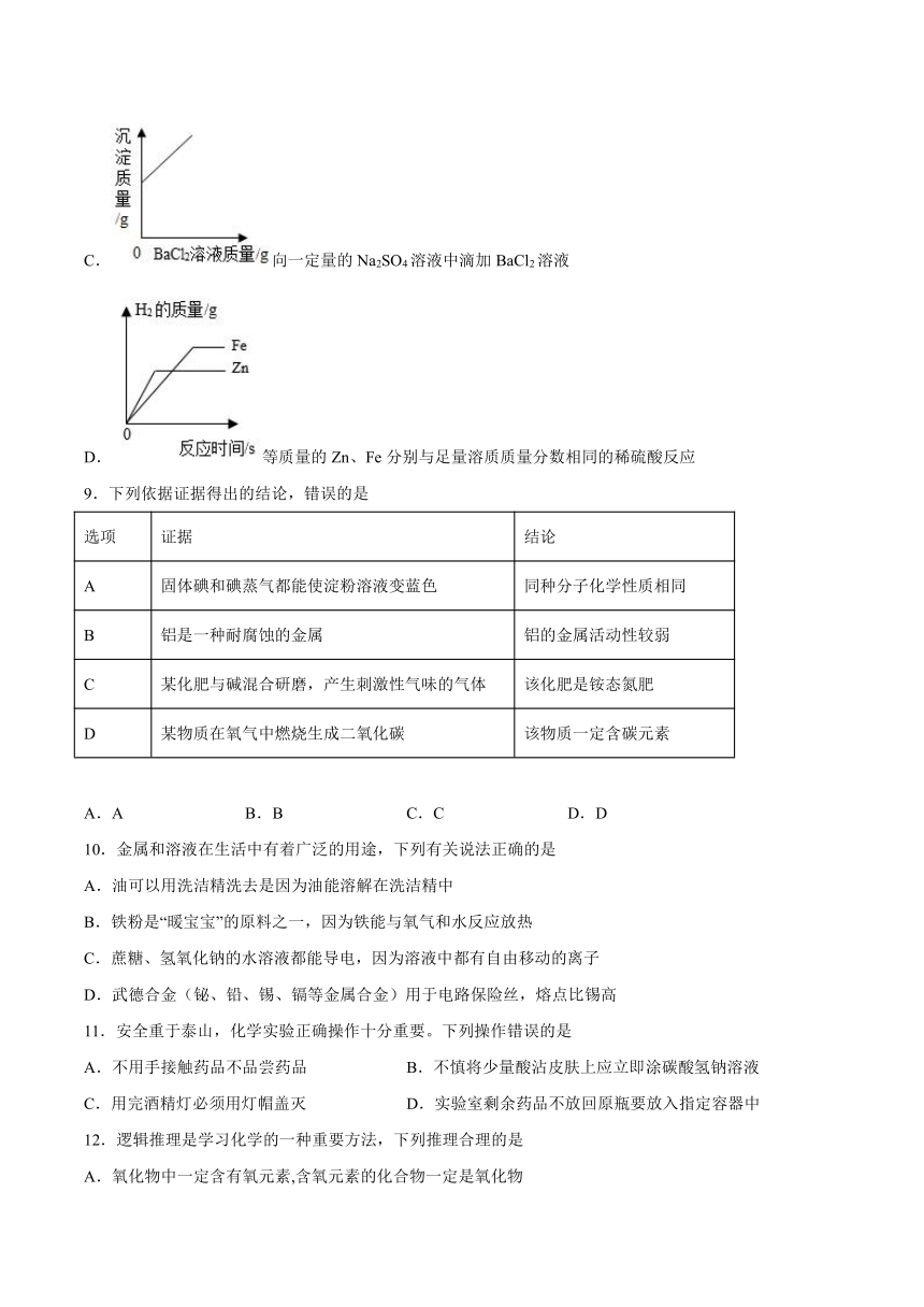 九年级化学科粤版（2012）下册 第八章常见的酸、碱、盐测试题(含答案)