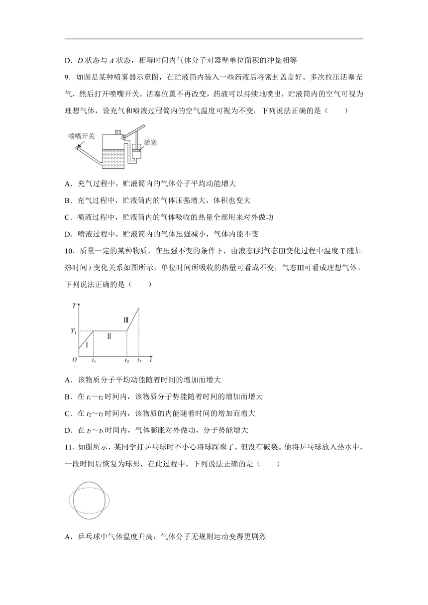 2021-2022学年鲁科版（2019）选择性必修第三册 3.1热力学第一定律 课后练习（word解析版）