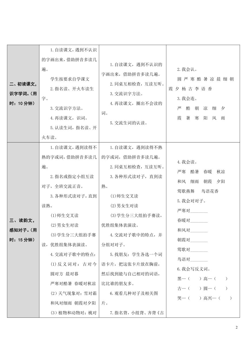 识字6.古对今 （表格式教案 ）