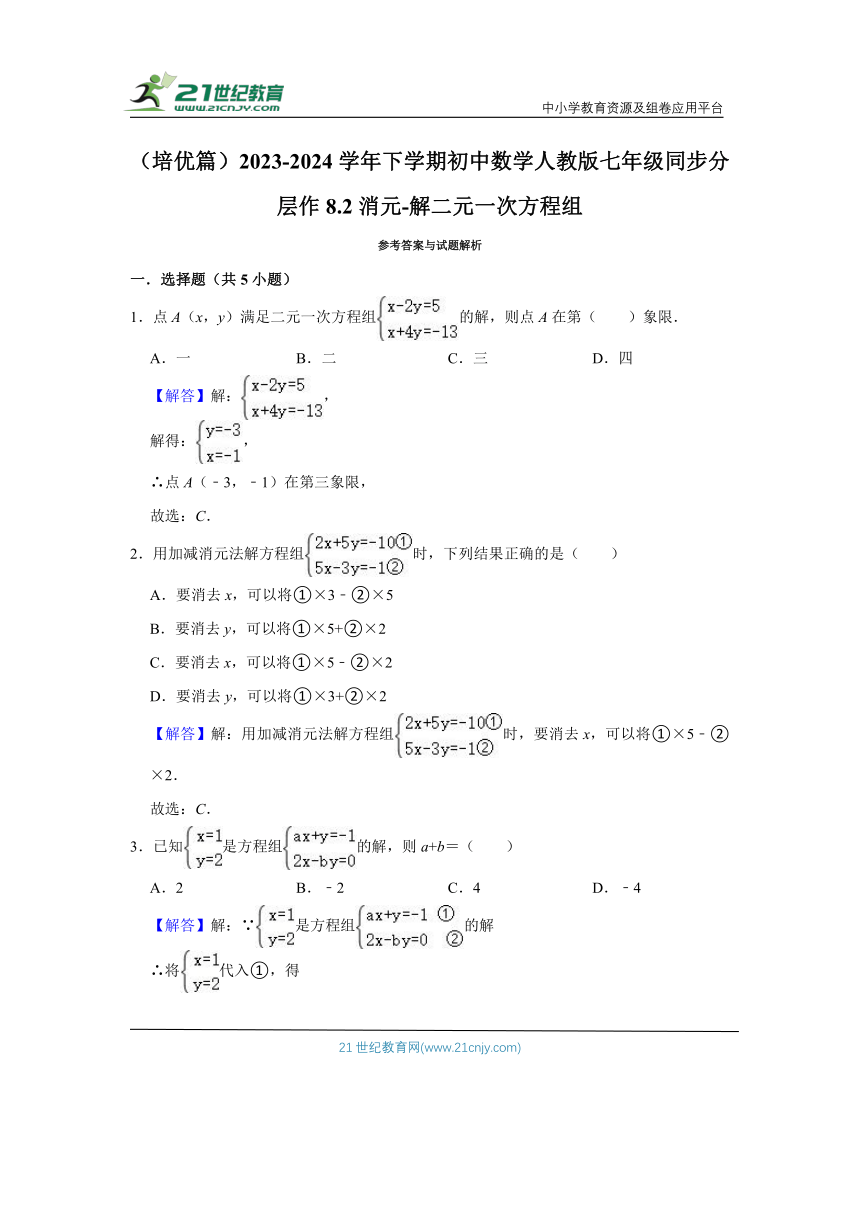 8.2 消元-解二元一次方程组同步分层作业（培优篇）（含解析）